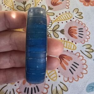 Vintage Brass Bangle with Blue Dyed Bone Inlay Handcrafted Mosaic Design Jewelry